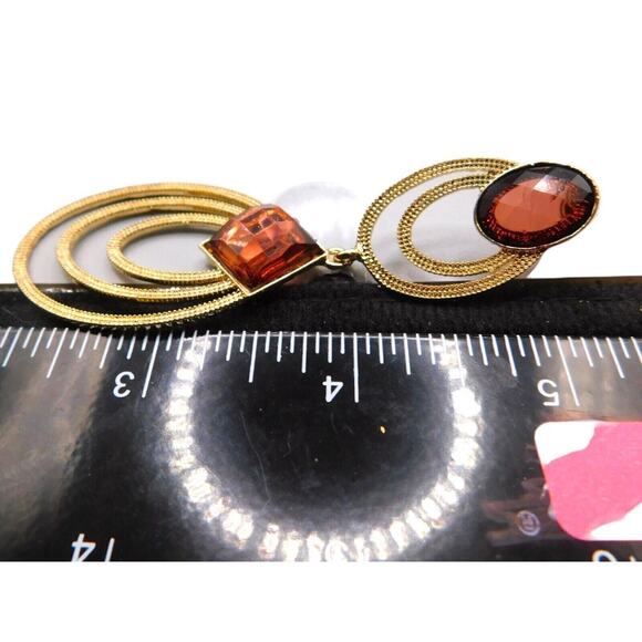 Modern Pierced Dangle Earrings Brown Beads Women Fashion Textured Gold Tone - Picture 6 of 10